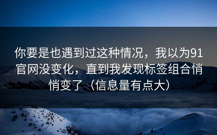 你要是也遇到过这种情况，我以为91官网没变化，直到我发现标签组合悄悄变了（信息量有点大）